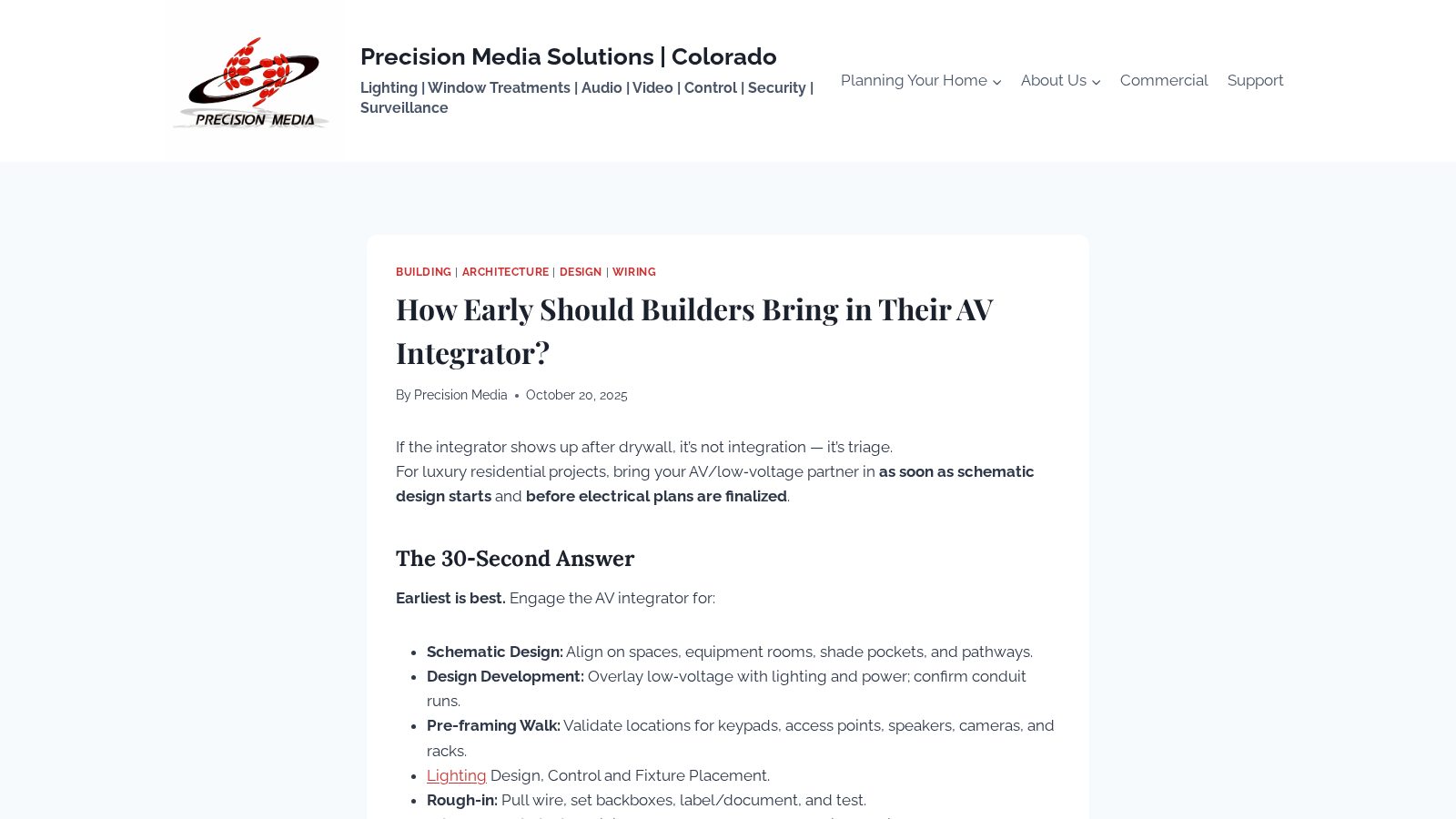 How Early Should Builders Bring in Their AV Integrator?