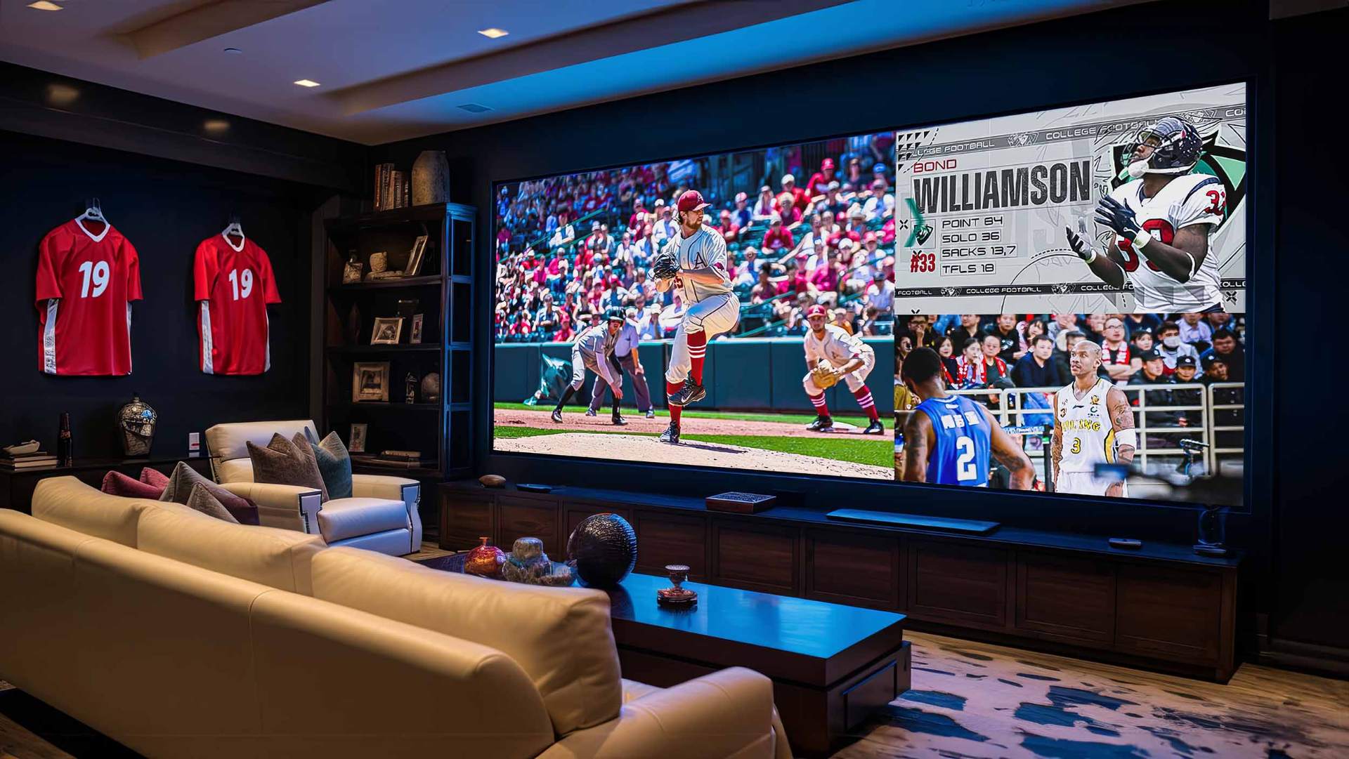 Dedicated sports video wall with tiled displays